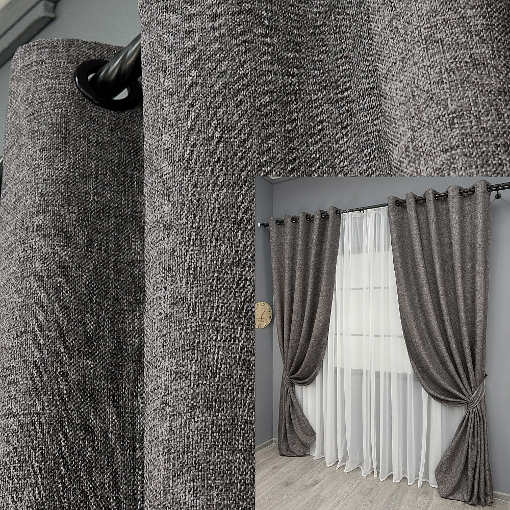 Комплект штор на люверсах VR-Textil Льон ELEMENTA № 1868ш Сірий 150х270см 2 шт (37-0272) Київ - фото 1