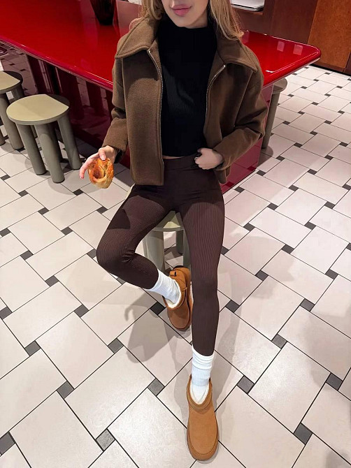 Женские теплые базовые лосины без боковых швов турецкий рубчик на флисе Шоколад, 46/48 Одесса - изображение 3