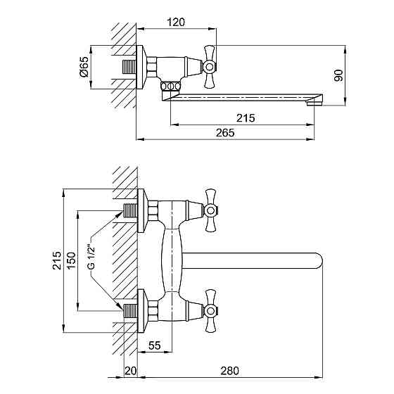 Смеситель для кухни Lidz Lamb 361 настенный с поворотным изливом двухвентильный LDLAM361CRM22309 Chrome Киев