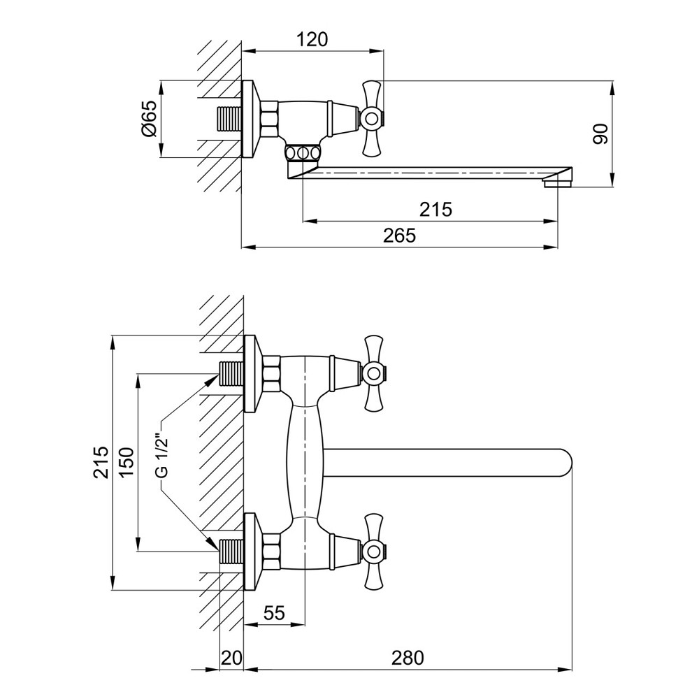 Змішувач для кухні Lidz Lamb 361 настінний з поворотним виливом двовентильний LDLAM361CRM22309 Chrome Київ - фото 2