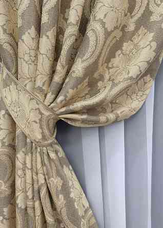 Комплект готовых штор VR-Textil Лен Корона Мария № 1271ш Капучино с бежевым 100х270 см 2 шт (31-542) Киев