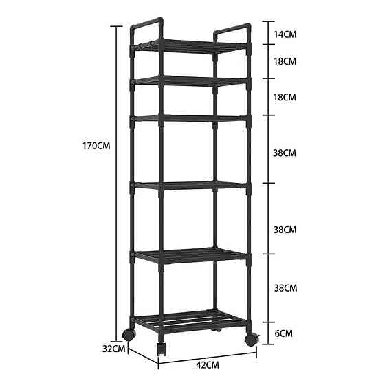 Стелаж етажерка на колесах, 6 рівнів, 170х42х32см / Підлогова пересувна полиця для кухні / Полиця етажерка Київ