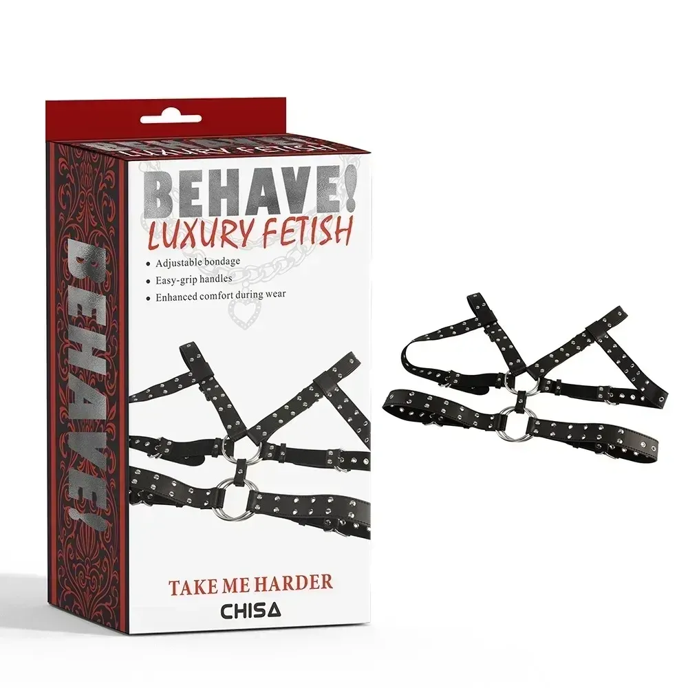 Портупея-бондаж Chisa BEHAVE! Luxury Fetish с декоративными заклепками, черная Sex Aura Киев - изображение 1