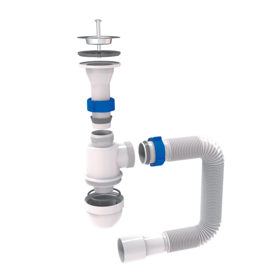 TAU Сифон для раковины с выпуском из нерж. стали и гибким отводом 1½"×Ø40/50мм TAU (9841752) Київ