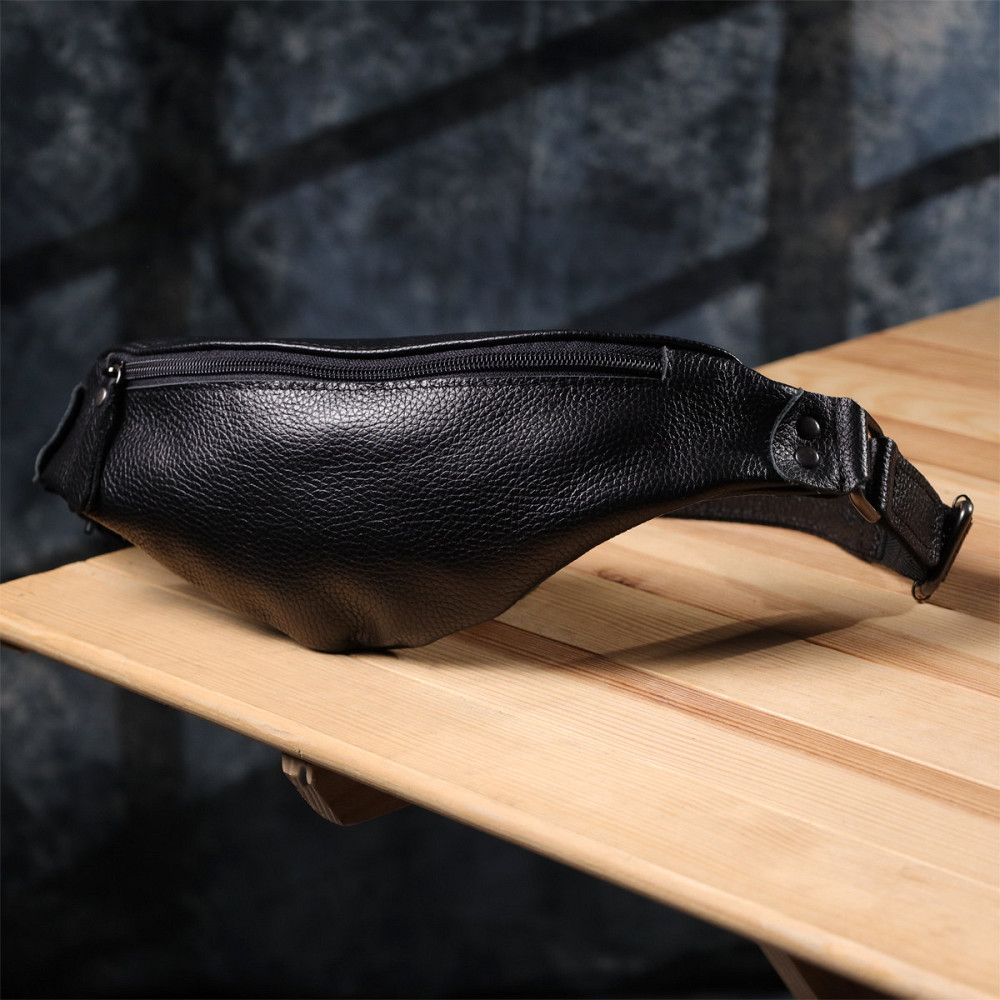 Удобная сумка бананка для мужчин из зернистой натуральной кожи Shvigel 23136 Черный Киев - изображение 8