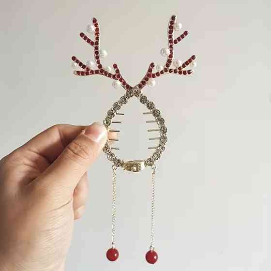 Рождественская шпилька для волос с оленьими рогами и кристаллами Киев