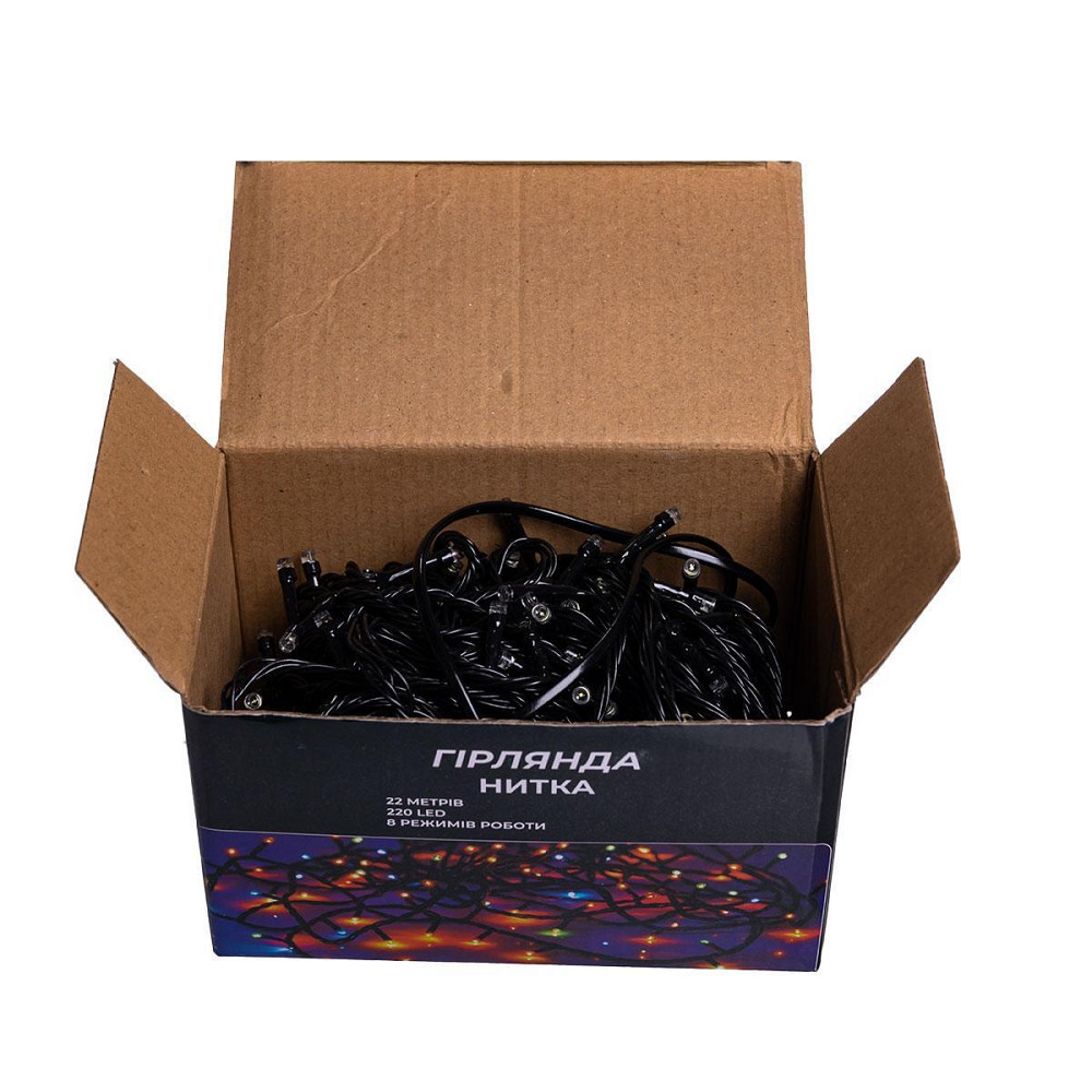 Новорічна гірлянда кімнатна нитка 22 м 220 LED чорний провід Білий W220LED22MBW Київ - фото 10