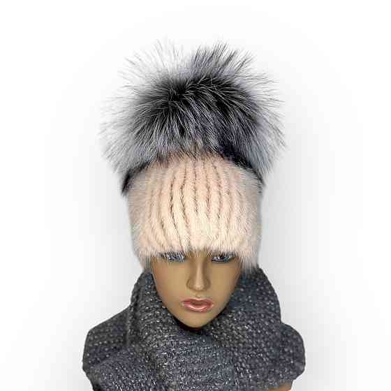 Норковая шапка меховая женская фонарик Светлана Пудровый Харьков