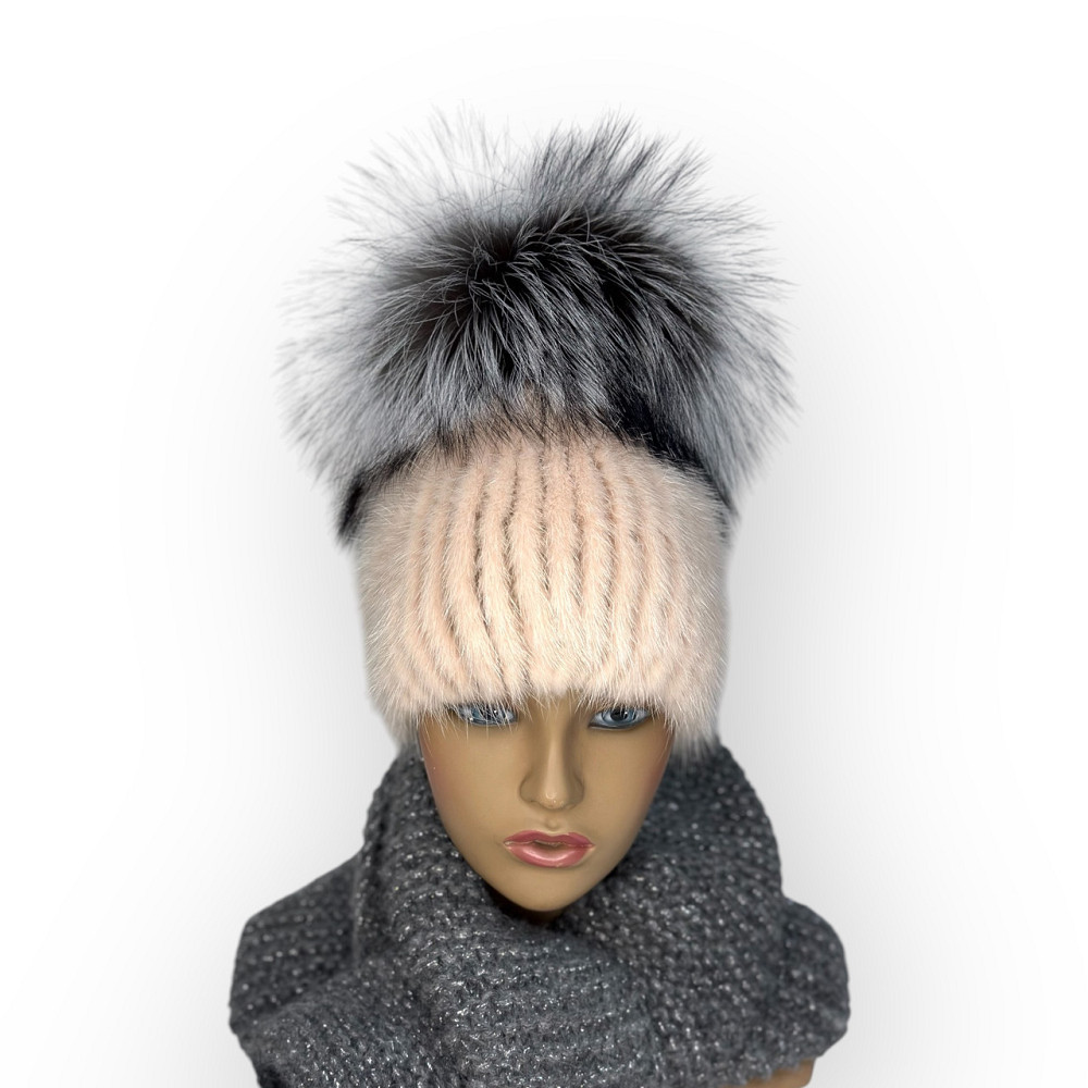 Норковая шапка меховая женская фонарик Светлана Пудровый Харьков - изображение 1