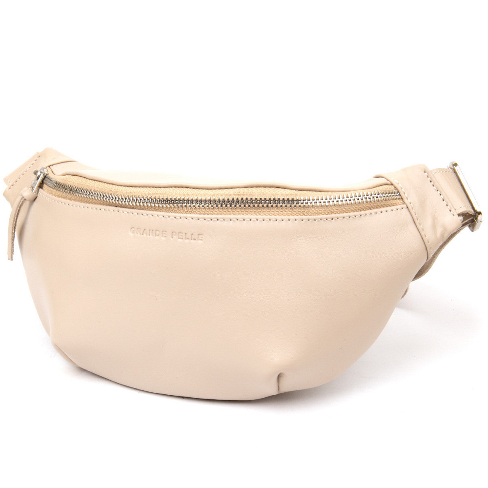 Практичная кожаная сумка на пояс GRANDE PELLE 11357 Бежевый Киев - изображение 1