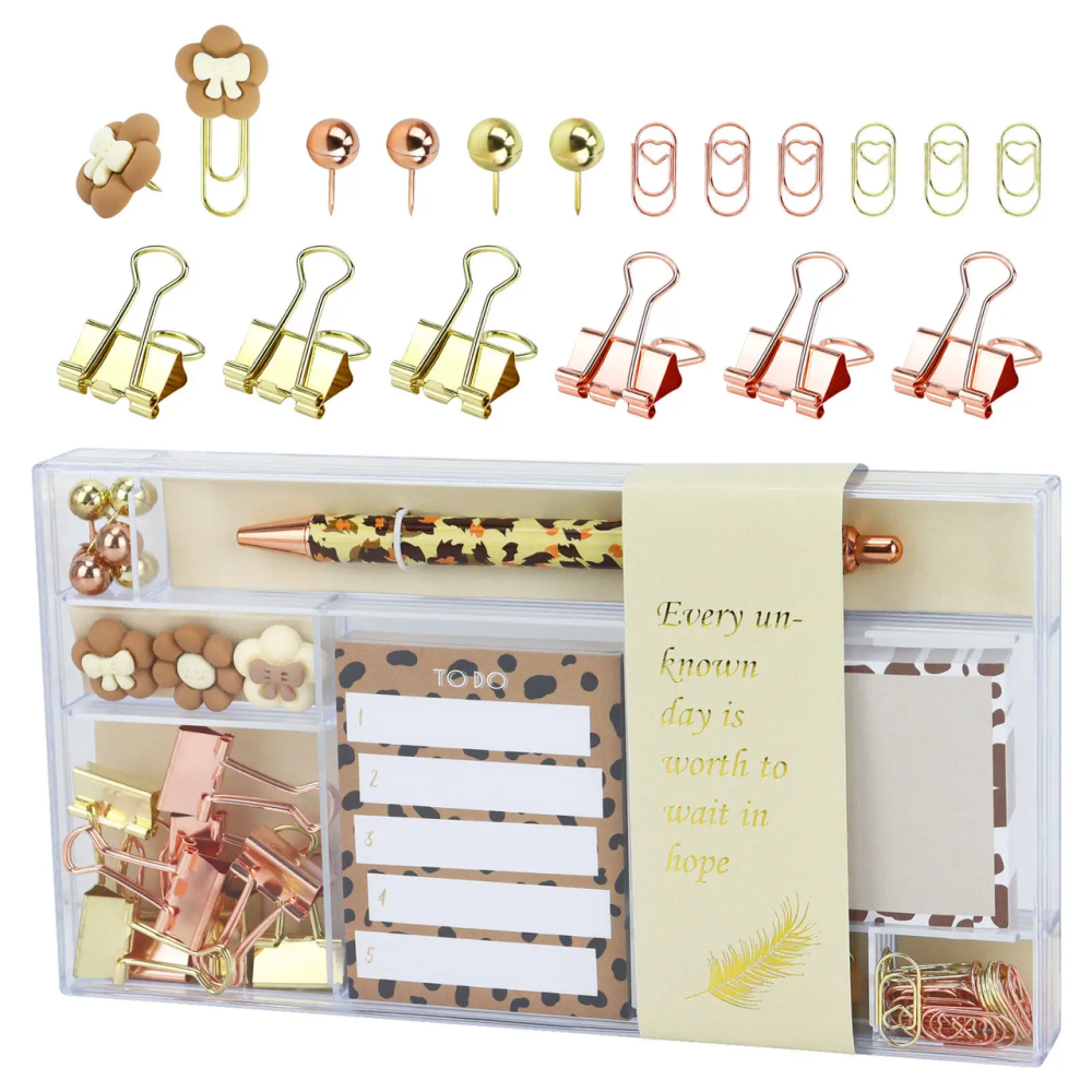 Подарунковий набір канцелярії для навчання і роботи, органайзер, ручка, скріпки і стікери, леопардовий бокс Кам'янець-Подільський - фото 1