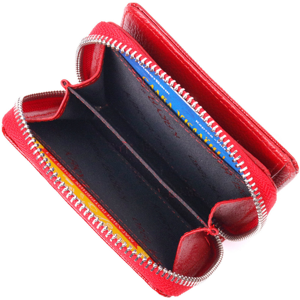 Лакированный женский кошелек с монетницей на молнии из натуральной фактурной кожи KARYA 21410 Красный Киев - изображение 7