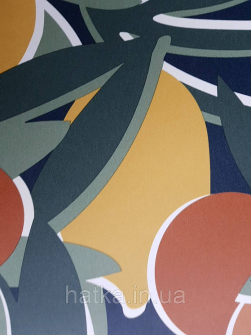 Шпалери вінілові Lutece Bensimon листя лимони листя яскраво-жовтогарячий теракотовий зелений на чорному Київ - фото 3