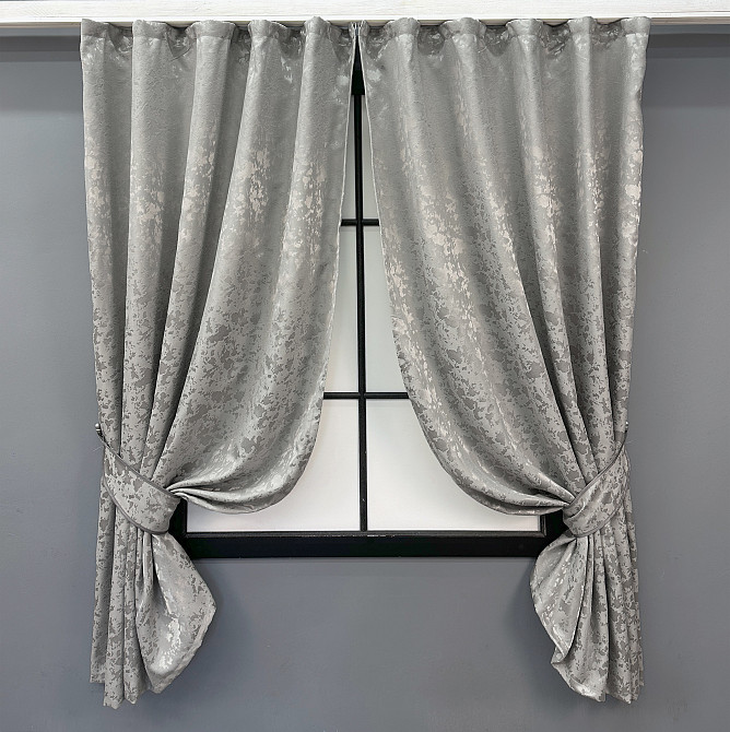 Комплект коротких штор VR-Textil Льон мармур Pavliani VO № 1714ш Сірий 130х170 см 2 шт (35-0340) Київ - фото 1