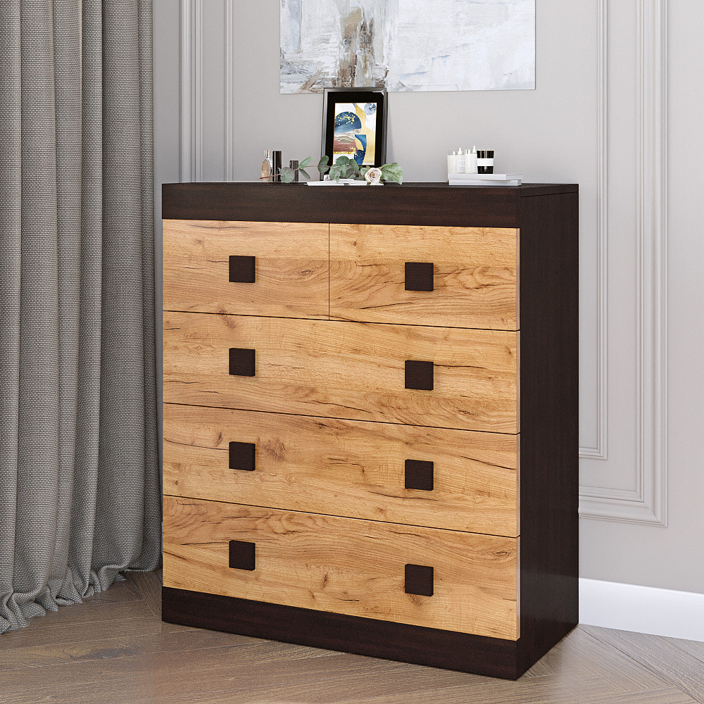 Комод для речей Еверест на 5 ящиків Соната-3 80х38х94 венге темний + дуб крафт золотий (DTM-2032) Львів - фото 1