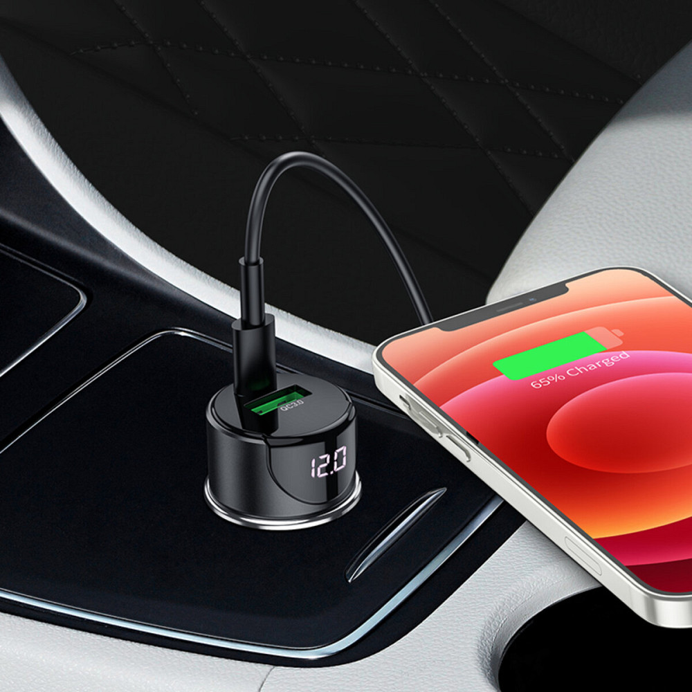 Автомобільний зарядний пристрій HOCO Z42 Light road dual port digital display PD20W+QC3.0 car charger Metal Gray Київ - фото 4