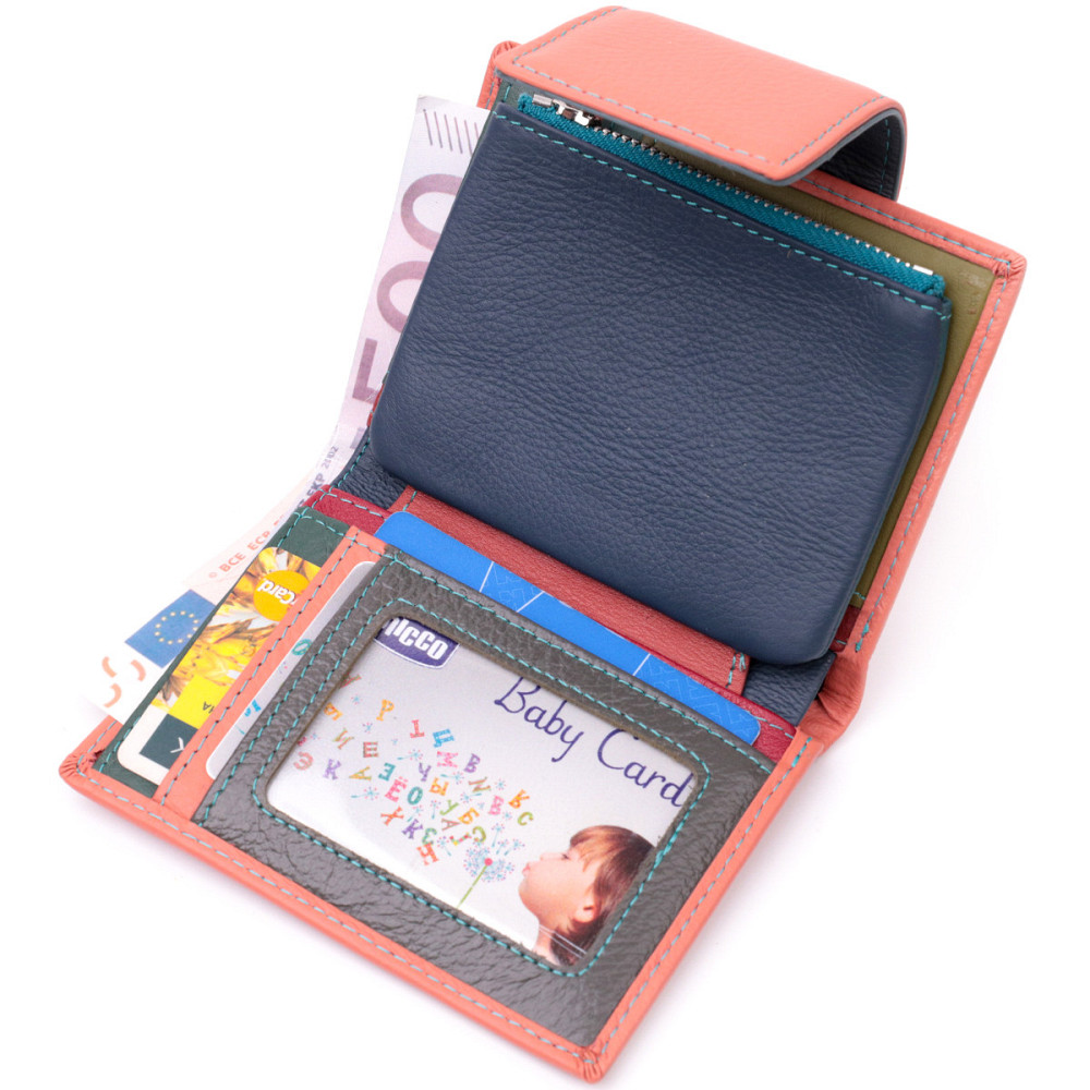 Кошелек из натуральной кожи для женщин с интересной монетницей ST Leather 19447 Оранжевый Киев - изображение 6