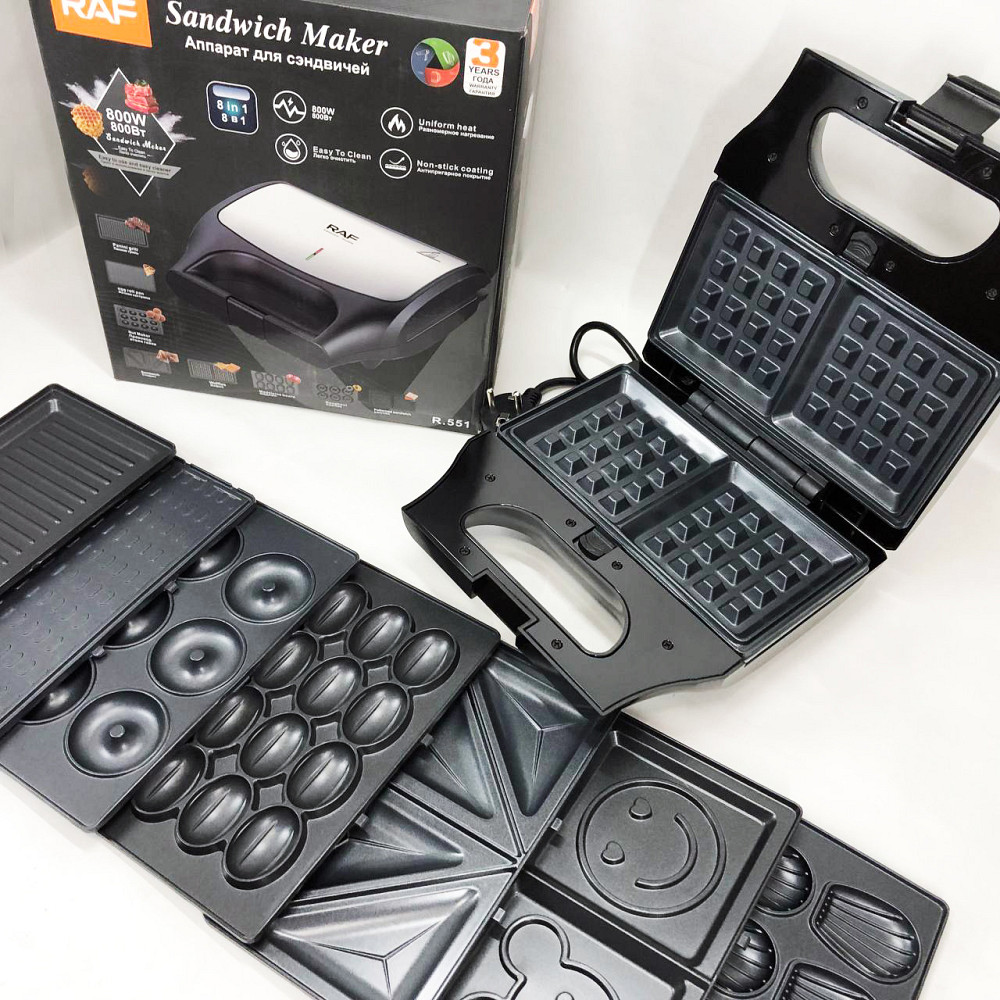 Прижимной домашний гриль RAF R.551 850 Вт 8 в 1, Сковорода с сэндвич дном, Гриль для дома електрогриль UI-87 Львов - изображение 10