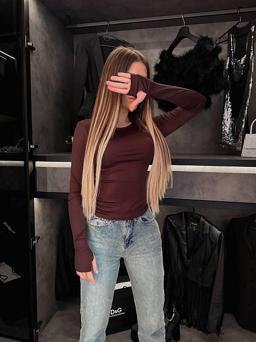 Жіночий базовий лонгслів із мікродайвінгу Шоколад Одеса - фото 10