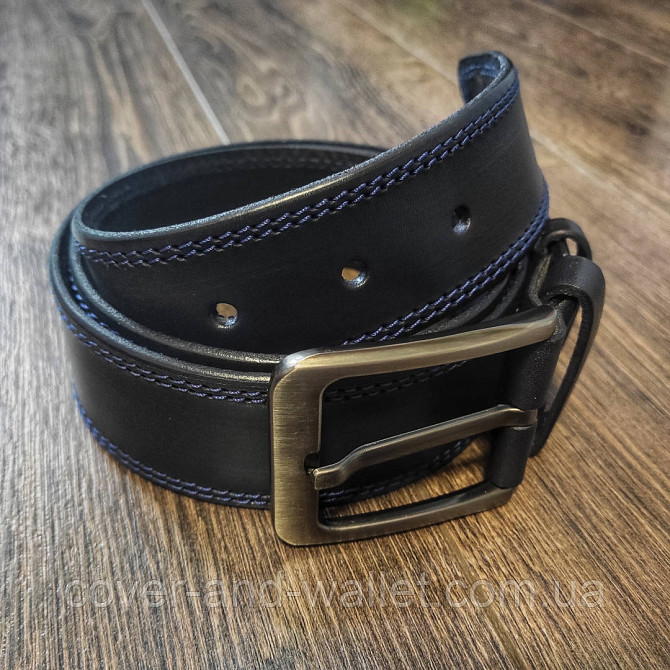 Стильный широкий мужской кожаный ремень черного цвета 40мм ST Leather Киев - изображение 1