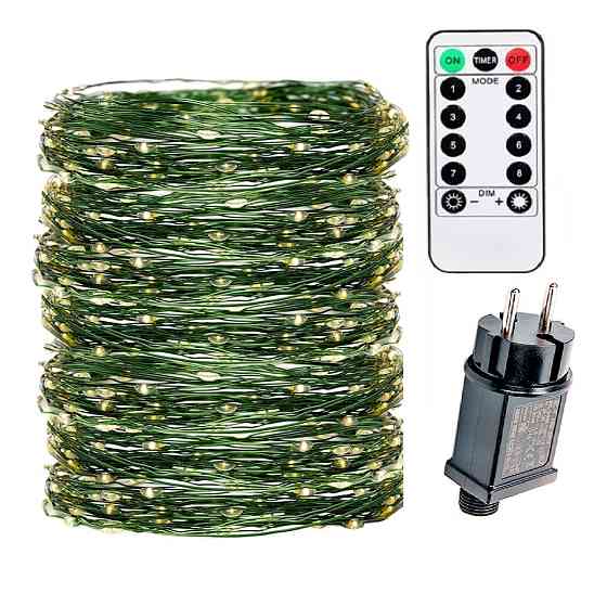 Гірлянда світлодіодна Роса 200 м 2000 Led від мережі на зеленому дроті + пульт ДК (Теплий білий) Вінниця