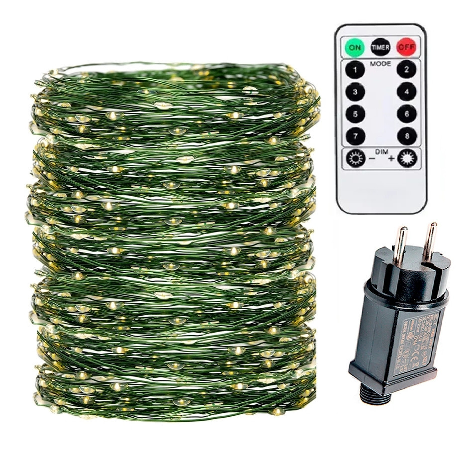 Гирлянда светодиодная Роса 200м 2000 Led от сети на зеленой проволоке + пульт ДУ (Теплый белый) Винница - изображение 1
