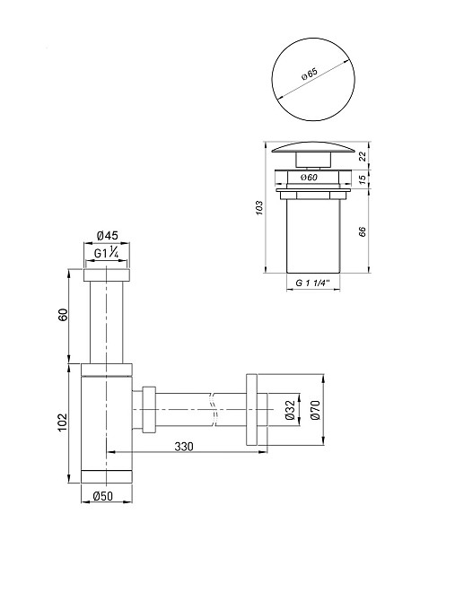 Сифон металлический с донным клапаном Globus Lux GS-32-105-03B (000030296) Киев - изображение 2