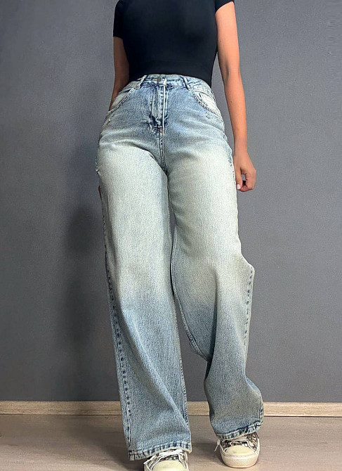 Джинси жіночі I8 51777 широкі скейтер baggy з потертостями блакитні , блакитний, 28, 28, 76 см, 108 см Київ - фото 7