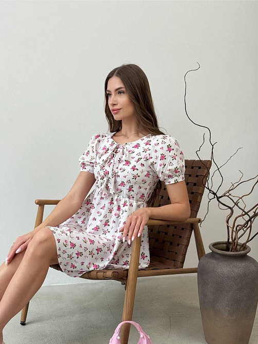 Жіноче легке романтичне мініплаття у квітковий принт турецький софт Білий 3, 42/44 Одеса - фото 4