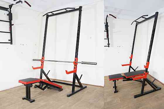 Скамья с отрицательным углом + Сыловие стойки с страховкой и турником Стойки, скамьи для жима и приседаний Киев