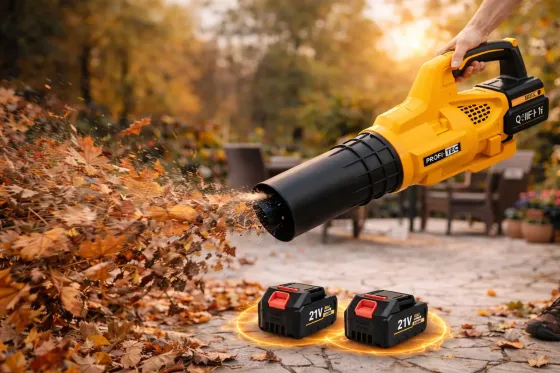 Воздуходувка желтая большая аккумуляторная QIF-11F для уборки листьев и снега + 2 аккумулятора Коломия