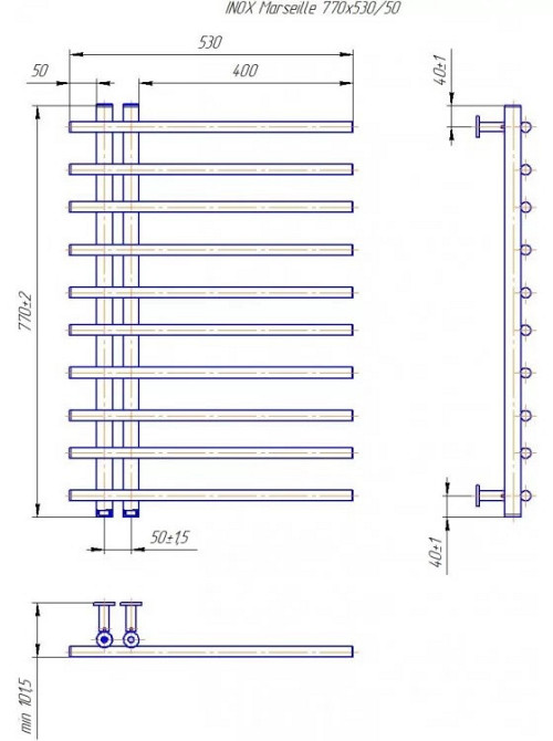 Полотенцесушитель водяной INOX Марсель 770x530/50 Киев - изображение 4