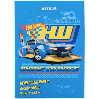 Кольоровий папір Kite А4 неоновий Hot Wheels (10 аркушів/ 5 кольорів) (HW24-252) Вінниця - фото 1