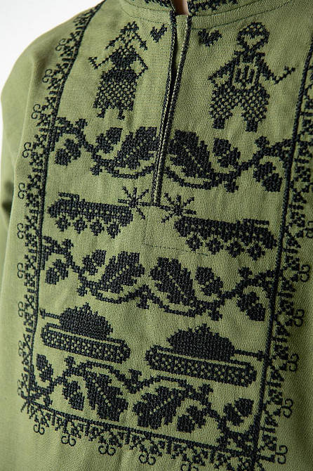 Вышиванка для мальчиков хаки с длинным рукавом льняная, подростковые вышиванки  военная Киев - изображение 3