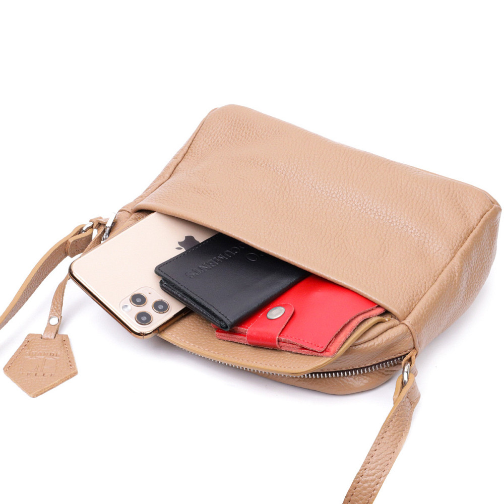 Стильна сумка жіноча крос-боді з натуральної шкіри Бежева (GRANDE PELLE) Київ - фото 3