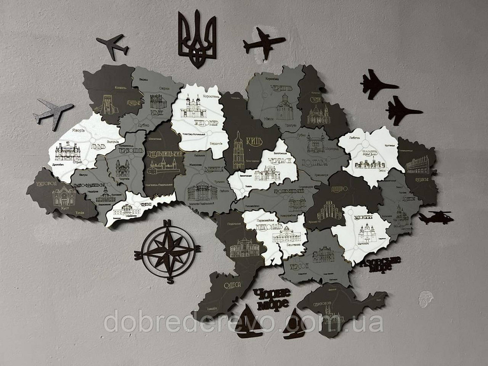 Багатошарова карта України 150х100 "Сіра" Вижниця - фото 2