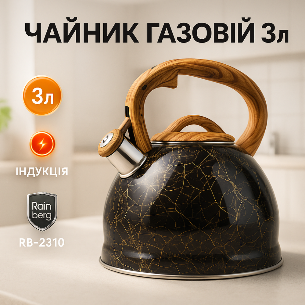 Кухонный чайник газовый, Функциональный чайник из стали со свистком Красивый для плит SB-59 Львов - изображение 11