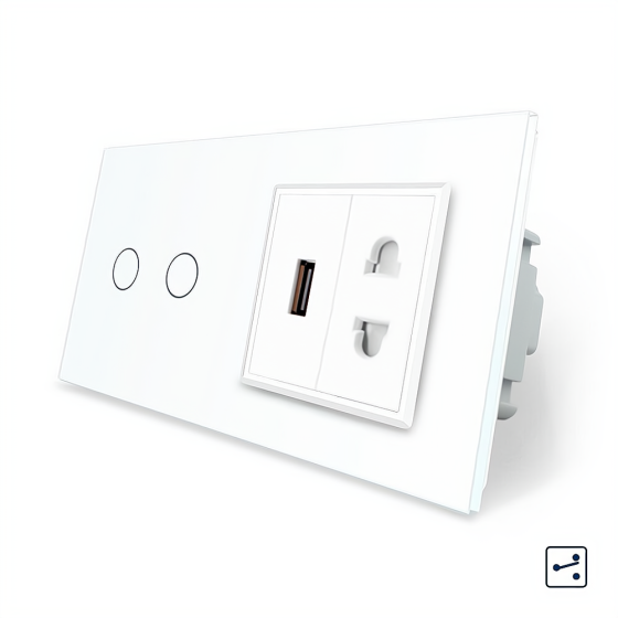 LIVOLO Сенсорний прохідний/перехресний вимикач 2 сенсора 1 розетка 1 USB Livolo білий скло (VL- Коломия