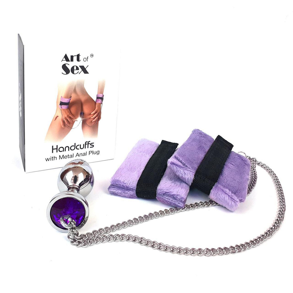 Наручники з металевою анальною пробкою Art of Sex Handcuffs with Metal Anal Plug size M Purple Sex Aura Київ - фото 1