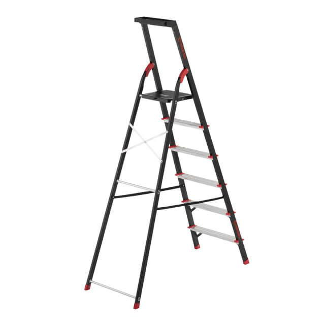 Драбина сталева, 6 сходинок, лоток для інвентарю, висота: 1787 мм, висота: висота до платформи: 1280 мм, 150 кг INTERTOOL LT-0056 Київ - фото 7