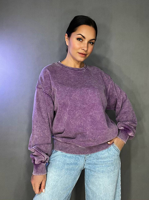 Свитшот женский A-N 25027 оверсайз свободный крой вареный тай-дай средняя длина one size, фиолетовый, one size Киев - изображение 6