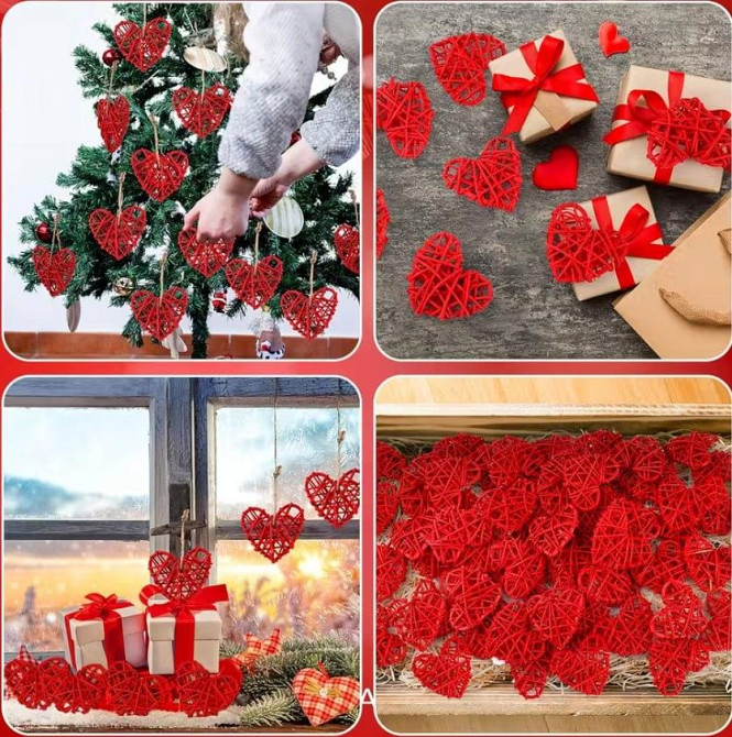 Плетеные сердца из ротанга 6 см, набор 8 шт. | Декор для дома, праздников, свадьбы и подарков Киев - изображение 6