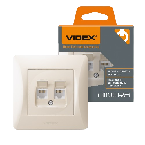 BINERA крем Розетка внутрішня 2-а CAT6+CAT6 комп'ютерна Videx Житомир