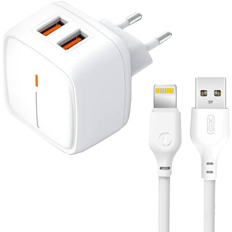 Мережевий зарядний пристрій XO L61 2USB 12W + кабель Lightning White Рівне - фото 1