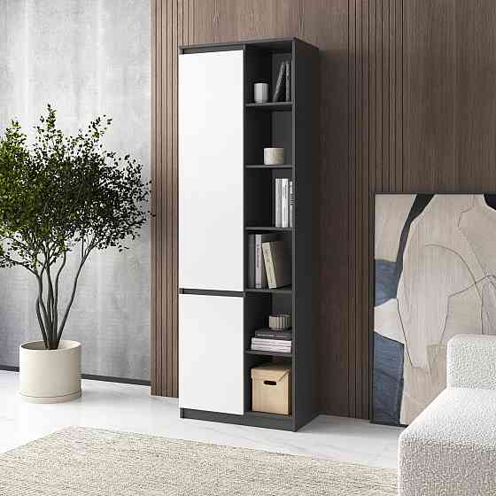 Шкаф для книг VAYS, пенал с полками R-27 Антрацит-Белый фасад Львов