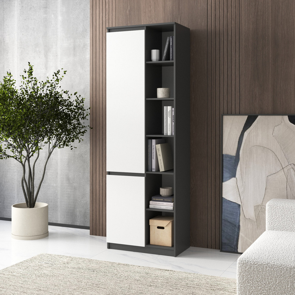 Шкаф для книг VAYS, пенал с полками R-27 Антрацит-Белый фасад Львов - изображение 1