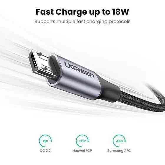 Кабель UGREEN US290 USB 2.0 A - Micro USB нікельований з обплетенням 2m, колір чорний UGR-60148 Одеса