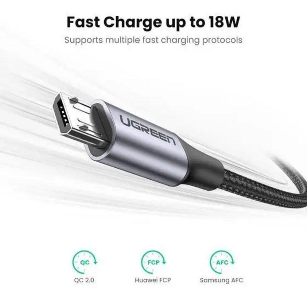 Кабель UGREEN US290 USB 2.0 A - Micro USB нікельований з обплетенням 2m, колір чорний UGR-60148 Одеса - фото 3
