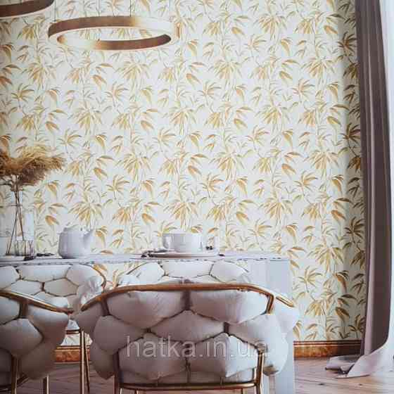 Шпалери вінілові на паперовій основі Zambaiti C88143 ABITAT бамбук листя з золотом на молочному тлі Київ