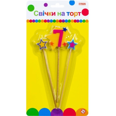Свічка Maxi Stars "7" висотою 4,5 см, 3 шт. (MX620080-7) Вінниця - фото 1